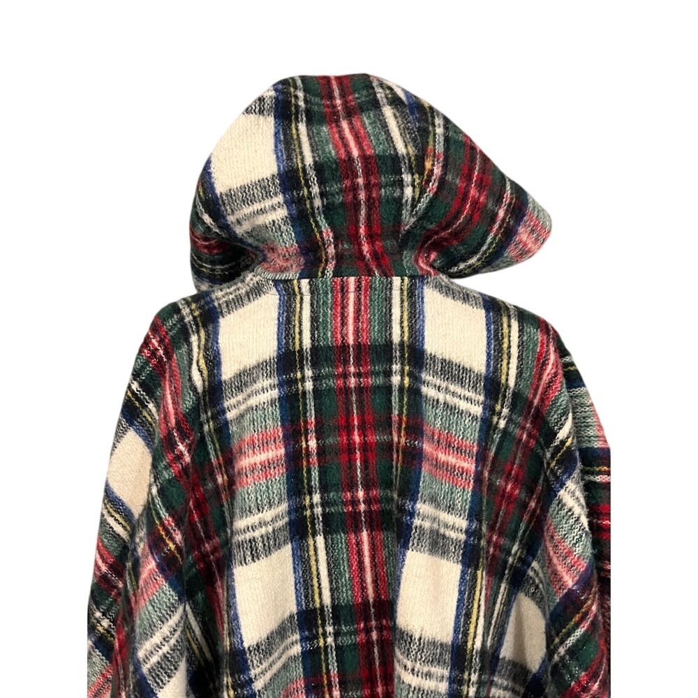 Vintage Plaid‎ Hooded Poncho Cape Fringe Zip Front Made in Colombia - Picture 6 of 11